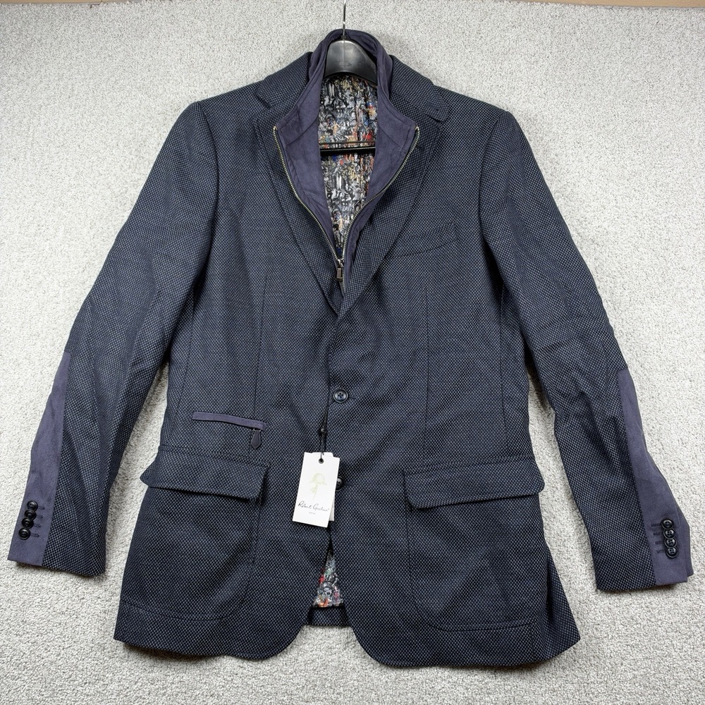 NEW Robert Graham Men's Blue Jacket Wool Cashmere Uptown Woven Blazer Size 42